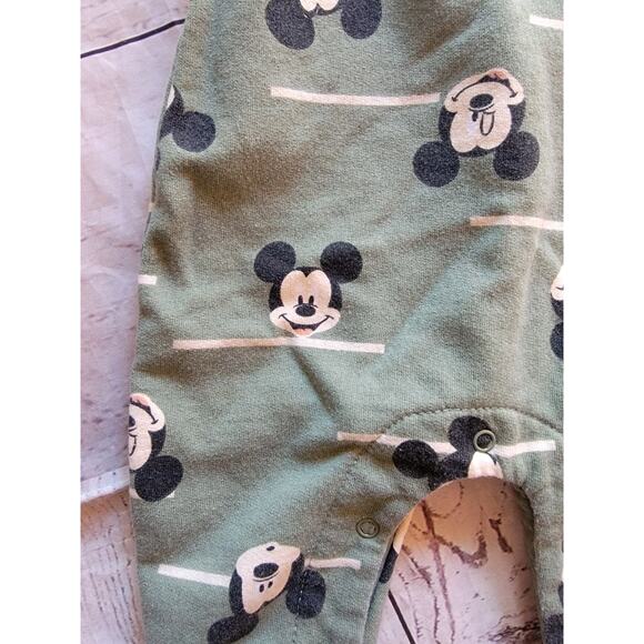 Mickey Mouse Green Funny Face Overall Romper Jumpsuit Disney Baby 3-6 Months - Picture 2 of 8